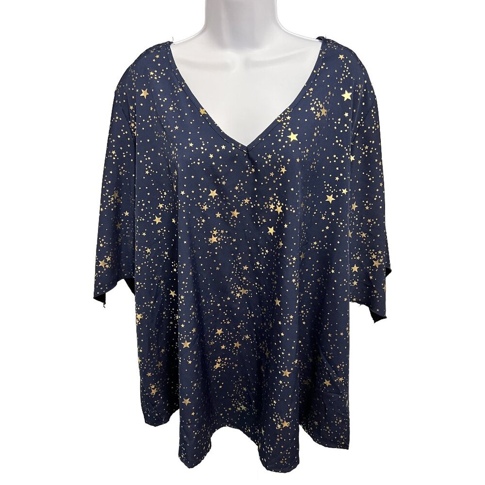 Plus Size Blouse - navy blue with gold colored stars size 5x but fits like 2x 3x